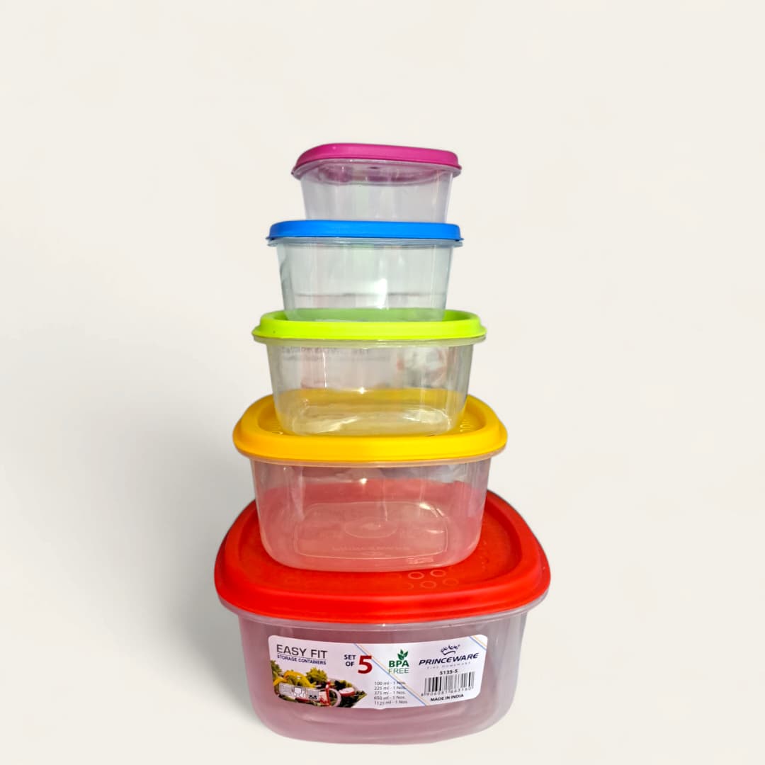 Juego de 5 recipientes de plástico para almacenamiento de alimentos
