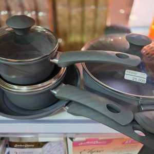 Juego de utensilios de cocina, juego de ollas y sartenes color gris