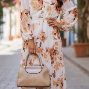 Vestido largo mangas largas estampado en flores