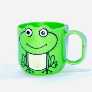 Bonita taza de enjuague bucal con forma de rana y asa