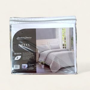 Juego de sábanas, de la colección "Hotel", diseñado para una cama de tamaño queen. El juego incluye cuatro piezas: una sábana plana, una sábana ajustable y dos fundas de almohada.