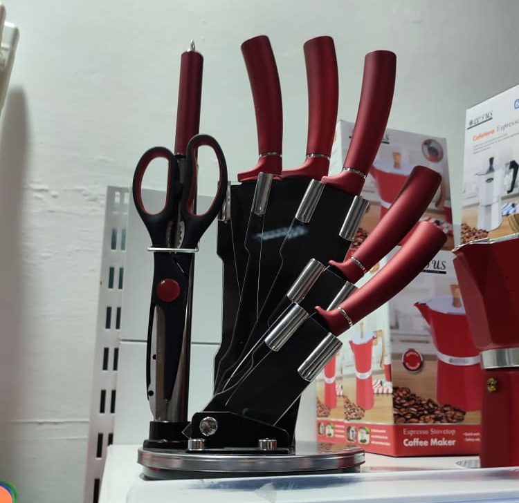 Juego de cuchillos de cocina profesional de 8 piezas Berlinger Haus BH-2562 Burgundy con soporte giratorio de 360°.