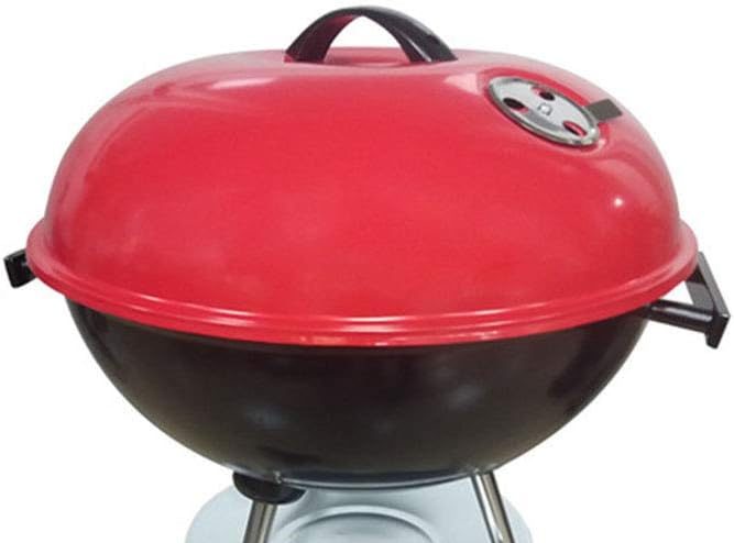 Parrilla redonda para barbacoa de carbón (14 pulgadas) con tapa y estante cromado – Hervidor de acero redondo