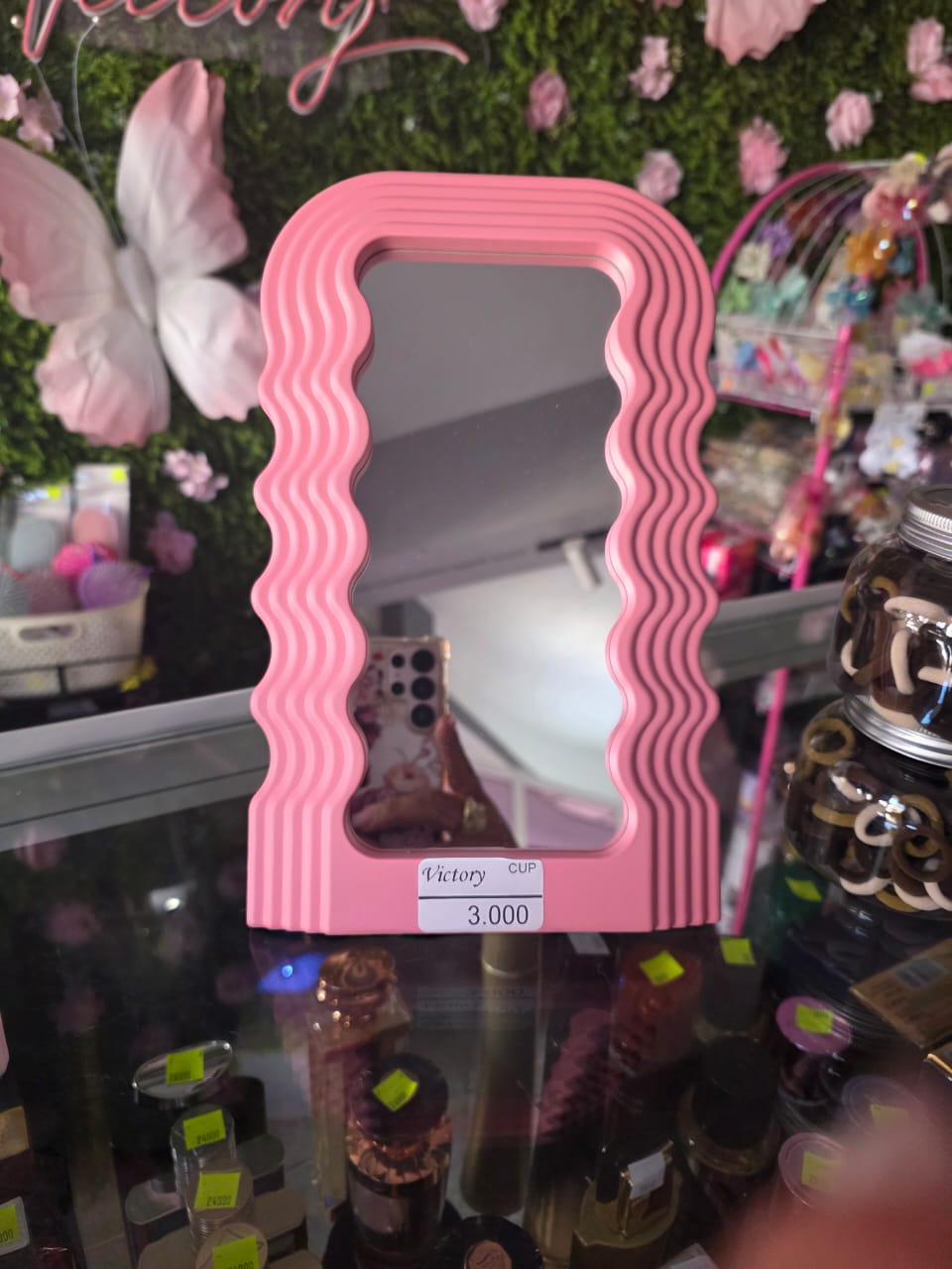 Decoración de espejo de onda creativa (color rosa) con accesorios de montaje 16x11