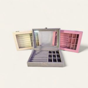 Joyero organizador, caja de almacenamiento de joyas con tapa de tapa transparente, caja de anillo de joyería de vidrio de terciopelo, estuche de joyería para mujeres y niñas.