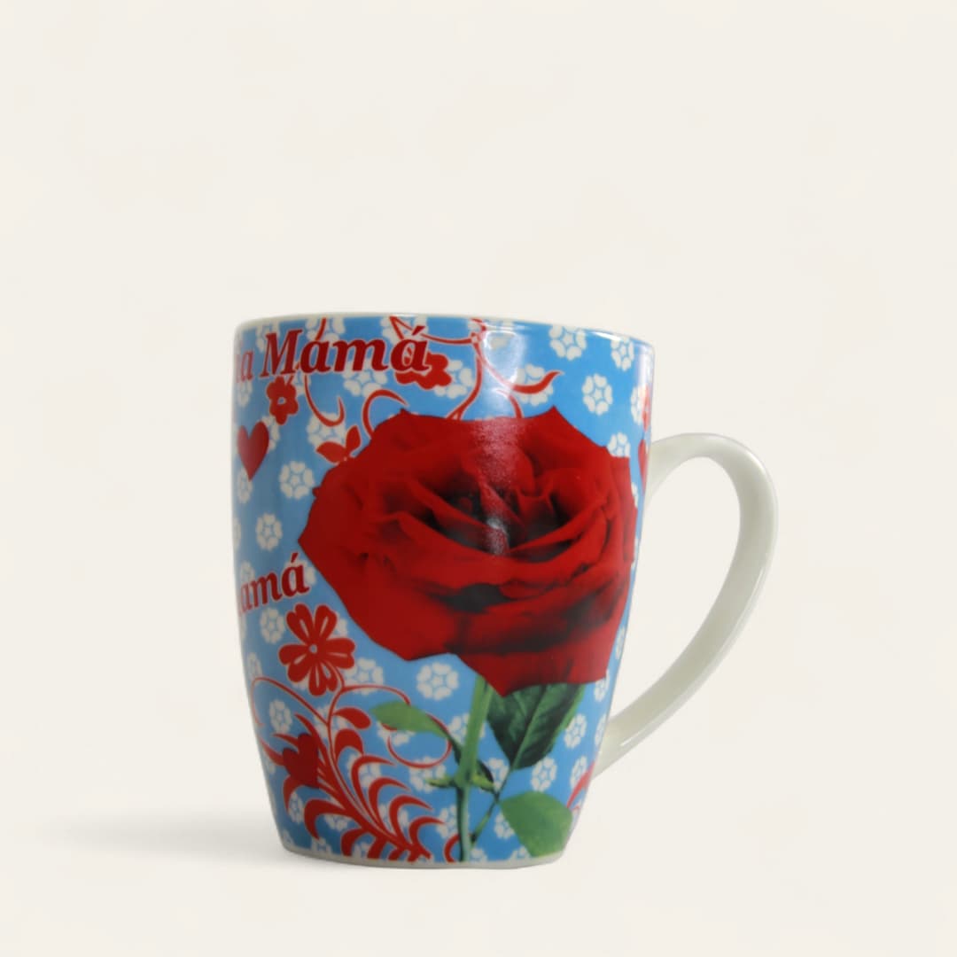 Taza de cerámica con un diseño floral en tonos rojos y blancos. - Imagen 2