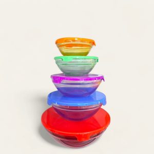 Juego de 5 recipientes de vidrio apilables con tapas de plástico de diferentes colores