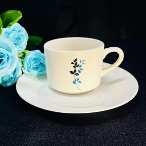 Juego de taza de Te 220ml C/plato flores azules y negras