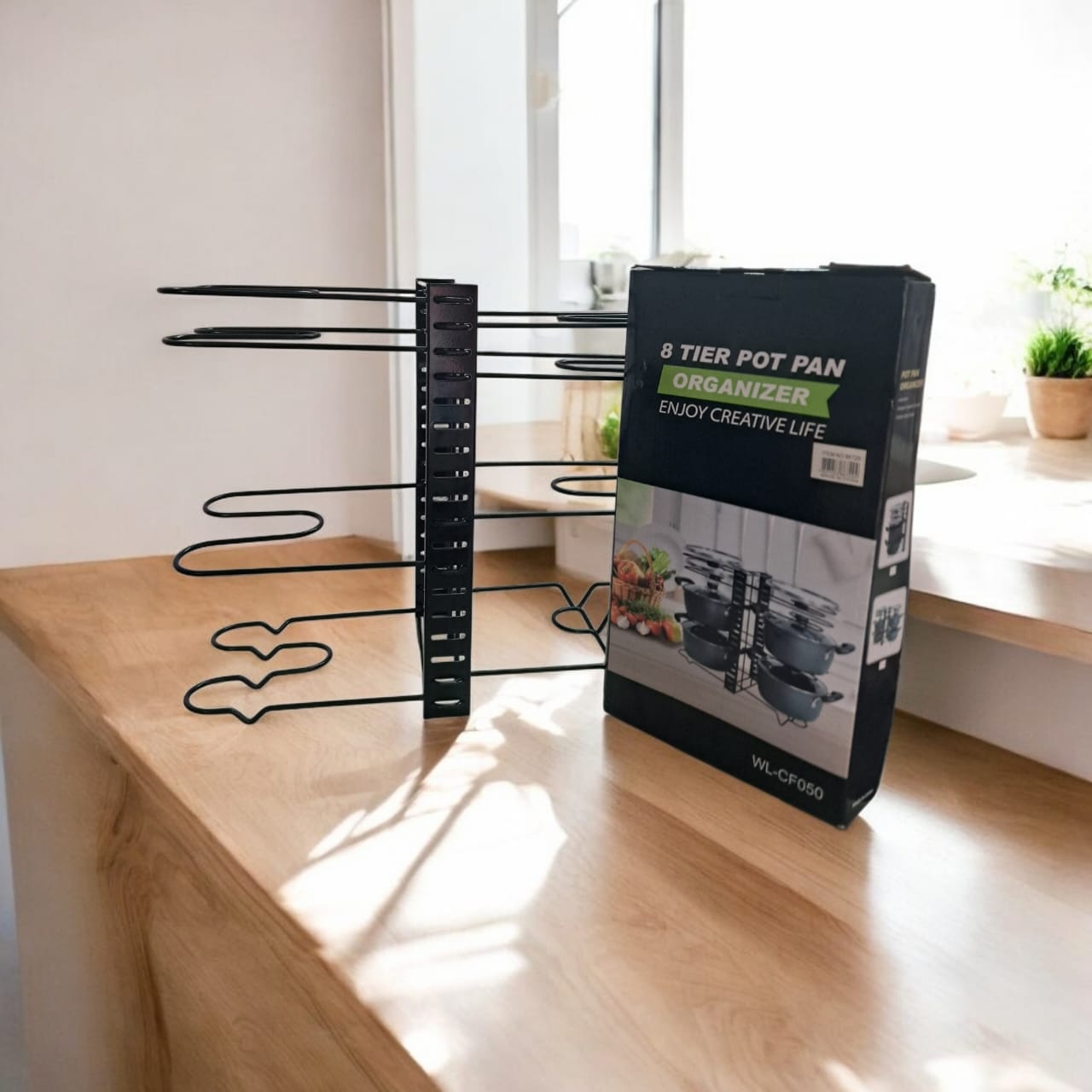 Organizador de ollas y sartenes para gabinete, estante ajustable de 8 niveles con 3 métodos de bricolaje.