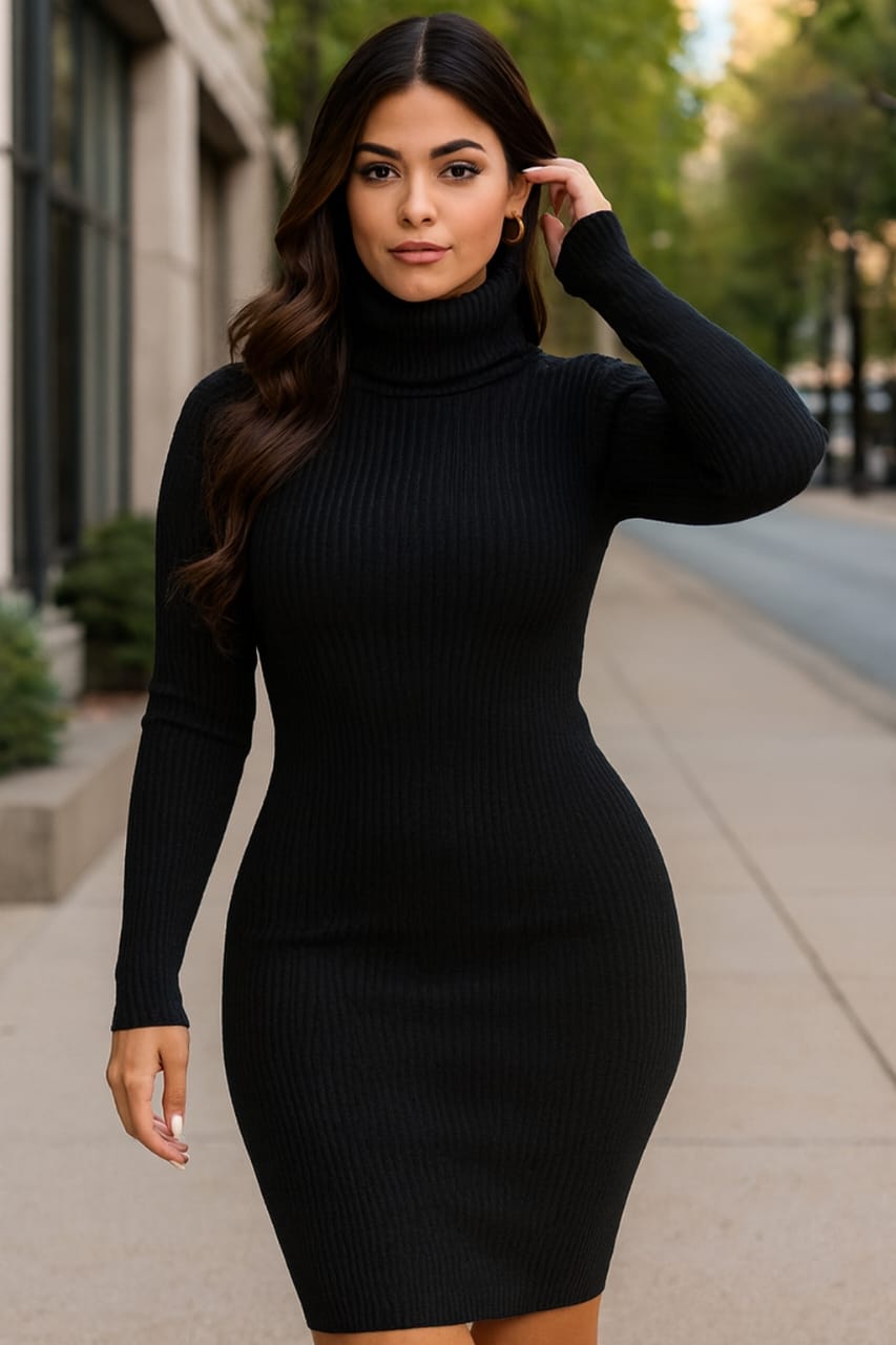 estido suéter para mujer con cuello alto, vestido tipo suéter para mujer.