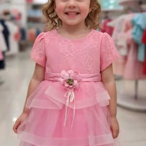 Vestido de fiesta rosa con tul en capas para niñas