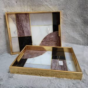 Juego de 2 bandejas de mármol para decoración del hogar y cocina