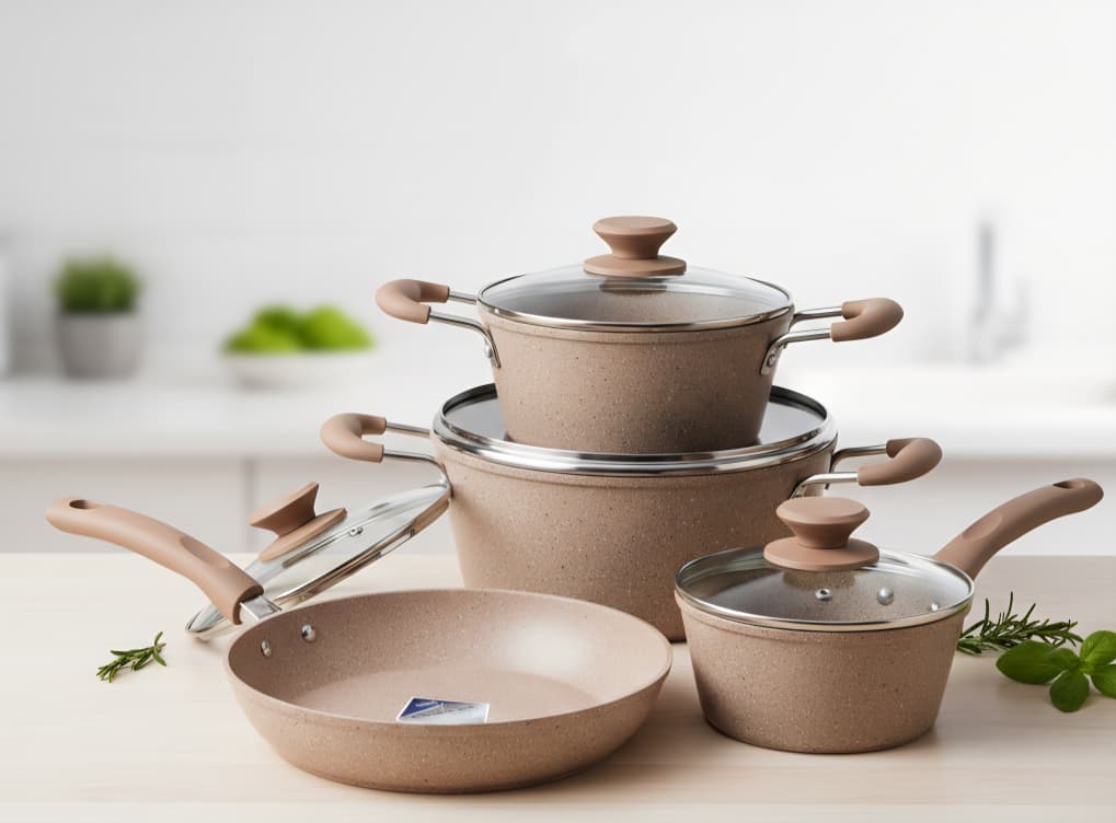 Juego de utensilios de cocina de inducción de biogranito.