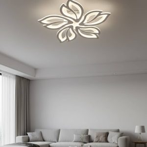 Lámpara de techo LED moderna con forma de flor, posiblemente un modelo de Garwarm, hecha de acrílico y metal.