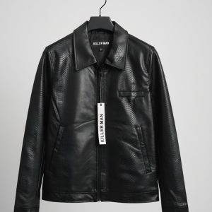 Chaqueta de cuero sintético negra con textura de piel de serpiente de la marca "Killer Man"