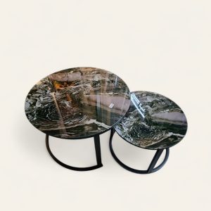 Juego de 2 mesas auxiliares redondas, mesa de centro moderna con marco de metal resistente.